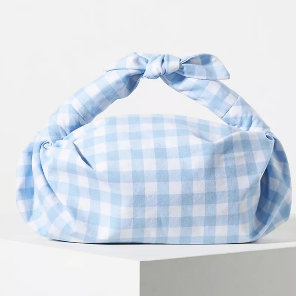 Anthropologie Gingham knotted clutch - sky